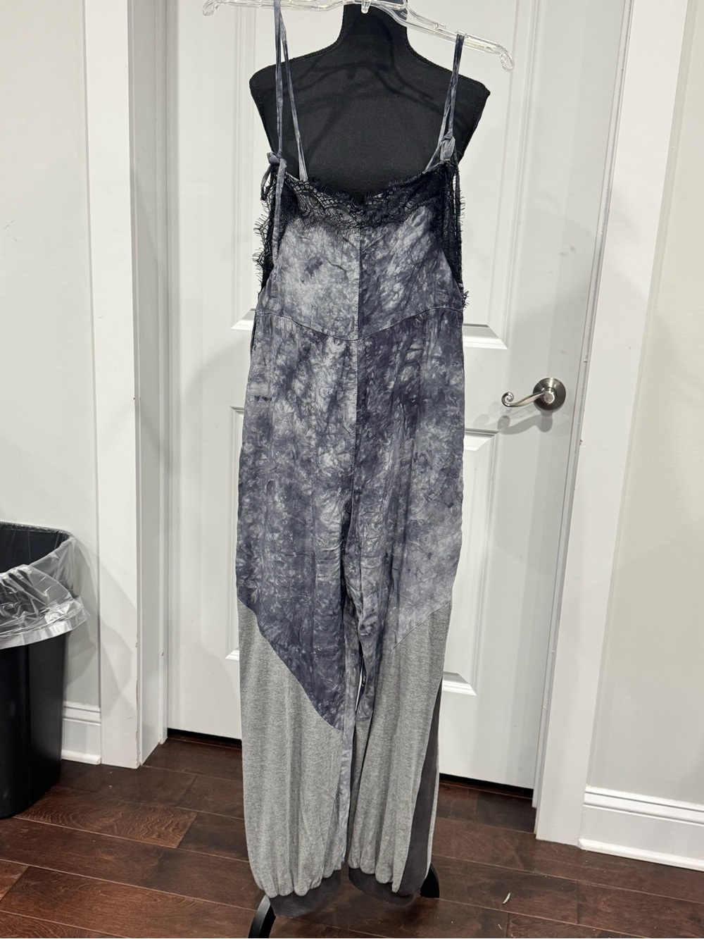 Gray Tie-Dye Lace-Trim Jumpsuit